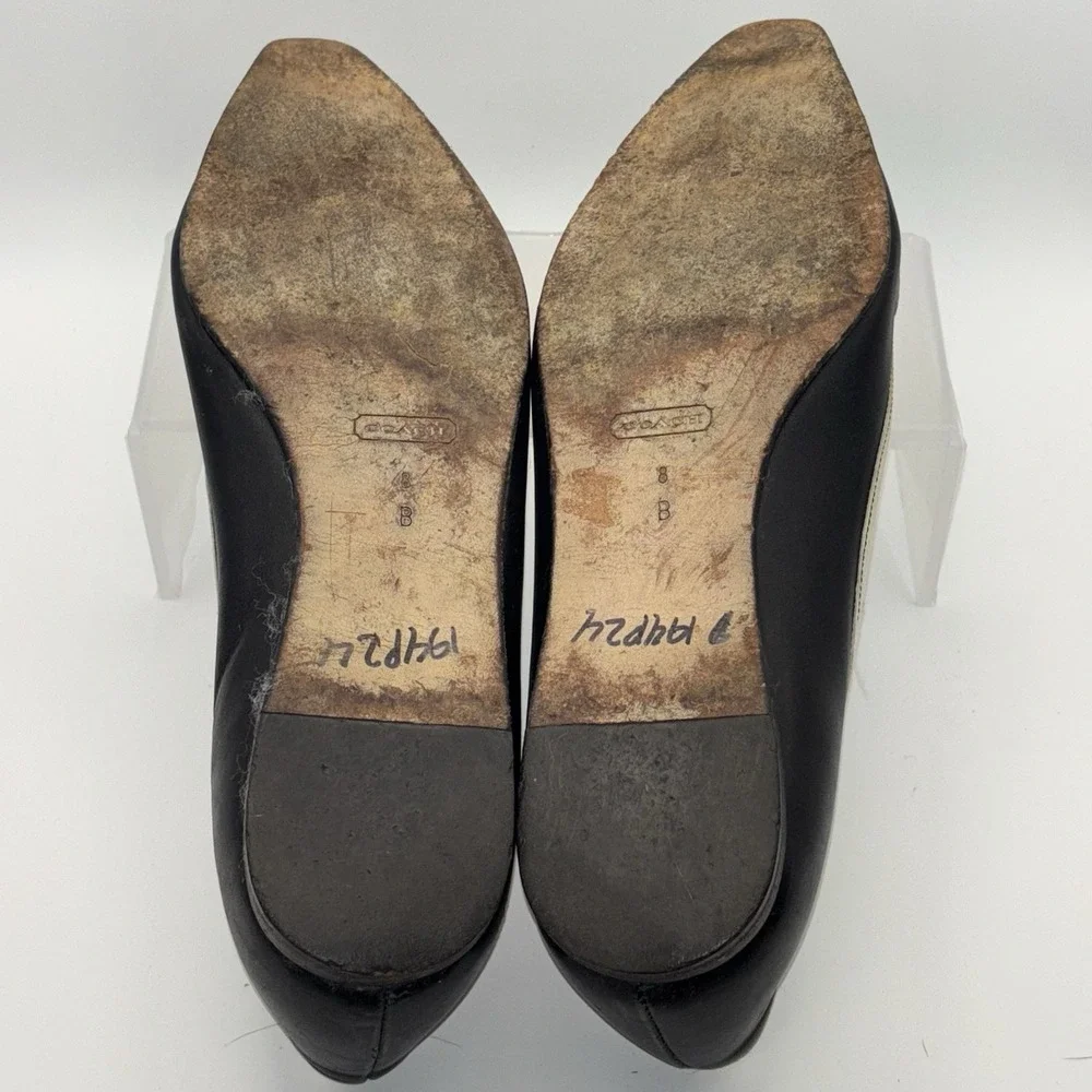 Vintage Coach Black Leather Buckle Loafers White Trim‎ Flats Size 8 B Italy